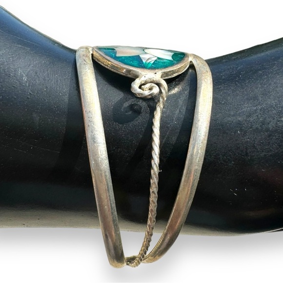 Vintage Mexico Abalone Mother of Pearl Silver Cuff Bracelet - Picture 3 of 4